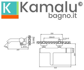 Kamalu - Miscelatore vasca finitura cromo con dettaglio in marmo nero | MARMO-NERO