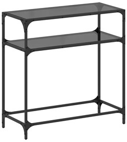 Tavolino consolle con piano in vetro nero 80x35x81cm in acciaio