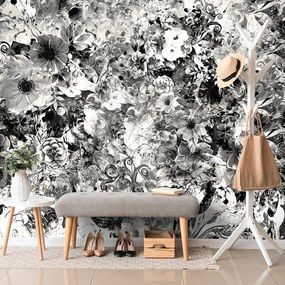 Carta da parati – Fiori in bianco e nero