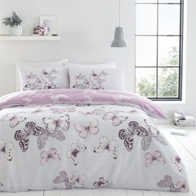 Set copripiumino e federa rosa e grigio chiaro per letto matrimoniale e per letto esteso 230x220 cm Scatter Butterfly – Catherine Lansfield