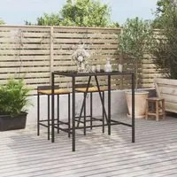 Tavolo da Bar con Piano in Vetro Nero 110x70x110 cm Polyrattan 362588