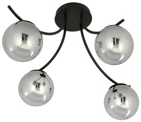 Plafoniera Moderna 4 Luci Coeo In Acciaio Nero E Diffusori In Vetro Fumè