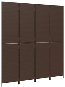 Divisorio per ambienti a 4 pannelli marrone in polyrattan