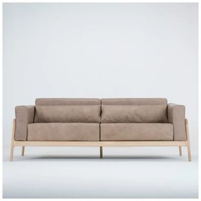 Divano in pelle di bufalo marrone chiaro con struttura in rovere massiccio , 210 cm Fawn - Gazzda