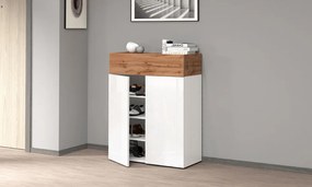 Scarpiera SAVONA 2 Ante e Ribalta - Bianco Lucido/Rovere Wotan, Moderna e Compatta