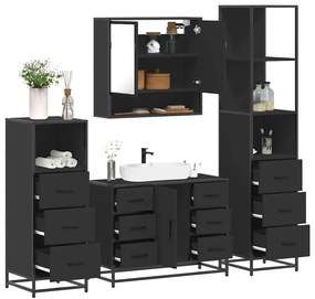 Set Mobili Da Bagno 4 Pz Nero İn Legno Multistrato /