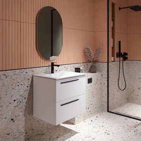 Mobile da bagno sospeso sotto lavabo L 60 x H 55 x P 39.5 cm bianco laccato opaco, 2 cassetti VISOBATH Mia