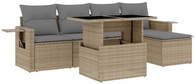 Set divano da giardino 6 pz con cuscini beige in polyrattan