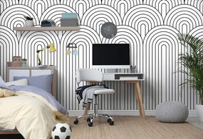 Carta da parati – Motivo arcobaleno in bianco e nero Mid-Century