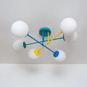 Lampadario a plafone MOON 6xE27/15W/230V turchese/giallo/blu