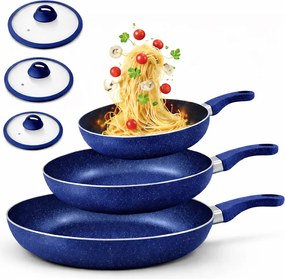 Set 6 Pezzi Padelle con Coperchio 20-24-28 cm in Alluminio Blu...
