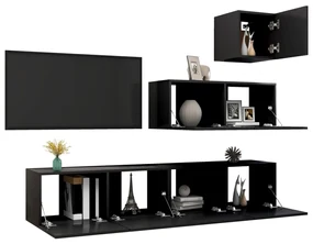 Set di mobili porta tv 4 pz nero in legno multistrato