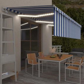 Tenda Automatica Parasole Sensore Vento Led 6x3m Blu Bianca /