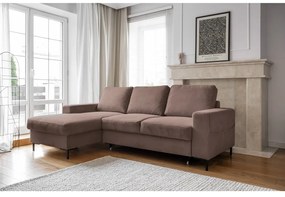 Divano letto in velluto a coste marrone (angolo sinistro) Lofty Lilly - Miuform