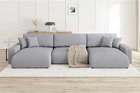 Divano angolare grigio chiaro allungabile/con contenitore (a U) con rivestimento in velluto a coste Sara – Ropez