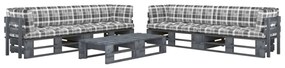 Set divani in pallet con cuscini 6 pz in pino impregnato grigio