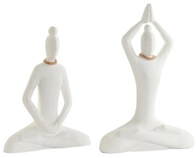 Statua Decorativa DKD Home Decor Bianco Naturale Orientale Yoga 25 x 8 x 36 cm (2 Unità)