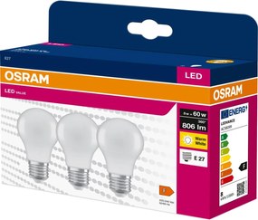 Confezione da 3 lampadine LED A60 E27/8W/230V 3000K - Osram