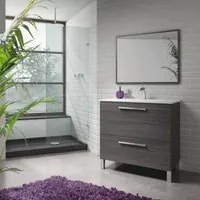 Mobile sottolavabo Hayward, Mobiletto per bagno, Armadio a 2 cassetti e specchio, lavabo non incluso, cm 80x45h80, Grigio cenere