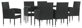 Set da pranzo da giardino 7 pz nero in polyrattan e acciaio