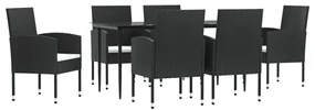 Set da pranzo da giardino 7 pz nero in polyrattan e acciaio
