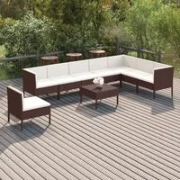 Set Divani da Giardino 9 pz con Cuscini in Polyrattan Marrone cod mxl 38386