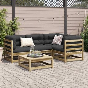 Set divani da giardino 5pz con cuscini legno impregnato di pino