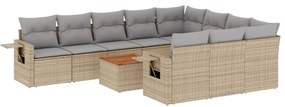 Set divani da giardino 11 pz con cuscini beige in polyrattan