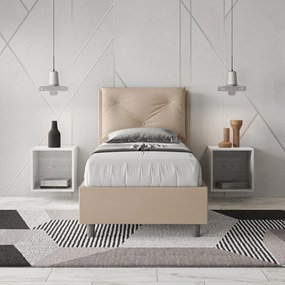 Letto singolo imbottito similpelle Appia senza rete, con rete e contenitore, Tortora / Con Rete