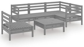 Set salotto da giardino 6 pz in legno massello di pino grigio