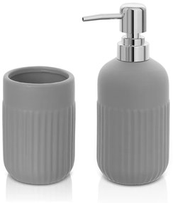 Set accessori bagno dispenser e portaspazzolini da appoggio grigio in ceramica Cup