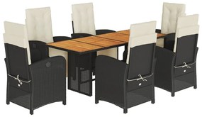 Set da pranzo da giardino 7 pz nero con cuscini in polyrattan