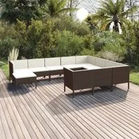 Set Divani da Giardino 11 pz con Cuscini in Polyrattan Marrone 3094507