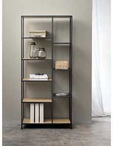 Libreria nera/di colore naturale effetto rovere 80x180x35 cm Altino – Unique Furniture