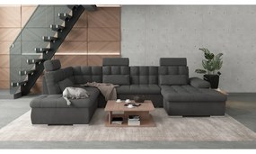 Divano angolare color antracite allungabile e con contenitore (con penisola a sinistra/a U) Merkur – Ropez