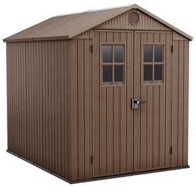 Casetta da giardino KETER DARWIN 6X8 C/FINESTRE in polipropilene marrone con porta doppio battente, superficie interna 4.11 m² e spessore parete 16 mm