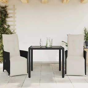 Set Da Bistrò 3 Pz Con Cuscini Nero İn Polyrattan /