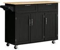 Carrello da Cucina 121x46x91 cm 2 Cassetti 3 Ante con Ruote Nero