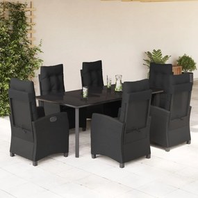 Set da Pranzo da Giardino 7 pz Nero con Cuscini in Polyrattan