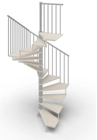 Scala a chiocciola a base quadrata Nara IRIS, con corrimano, larghezza 160 cm, struttura in acciaio grigio argento, gradini in legno faggio, colore bianco