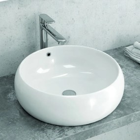 Lavabo da appoggio tondo 44.5cm in ceramica bianca | Litos-T22 - KAMALU