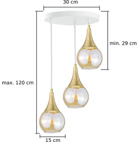 Lampadario a sospensione con filo LACRIMA WHITE 3xE27/60W/230V diametro 30 cm