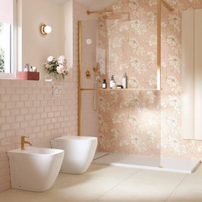 Box doccia walk-in Elidesign, vetro 8 mm, L max 160 cm x H 200 cm, profilo dorato