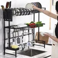 Scolapiatti Cucina Salvaspazio in Metallo Nero Estensibile 60-103cm 2 Ripiani