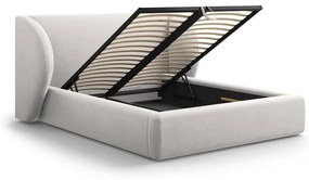 Letto matrimoniale imbottito grigio chiaro con contenitore con griglia 180x200 cm Miley - Micadoni Home