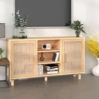 Credenza Marrone 105x30x60cm Massello di Pino e Rattan Naturale 345641