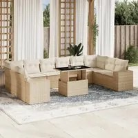 Set Divani da Giardino 11 pz con Cuscini Beige in Polyrattan 3269408