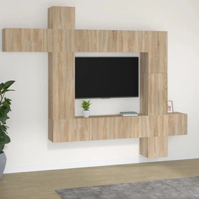 Set Mobili Porta Tv 9 Pz Rovere Sonoma İn Legno Multistrato /