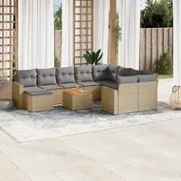 Set Divani da Giardino 11 pz con Cuscini Beige in Polyrattan 3224414