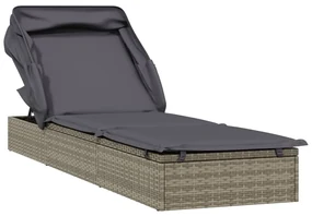 Lettino con tetto pieghevole grigio 213x63x97 cm polyrattan